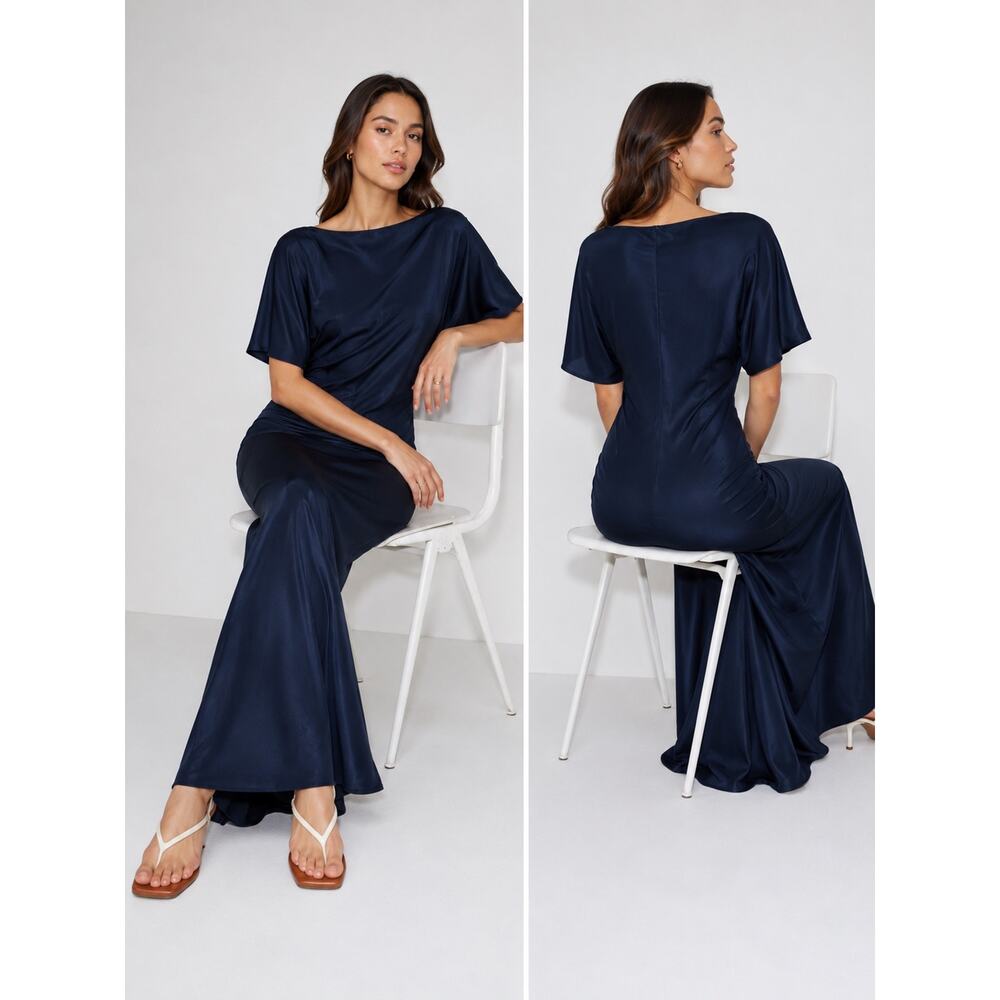 Reformation Caila Silk Maxi Dress Navy Blue Size S NWT - Picture 4 of 10